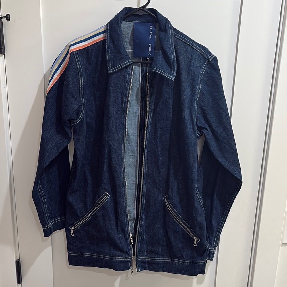 Men's Blue Denim Jacket with Striped Detail